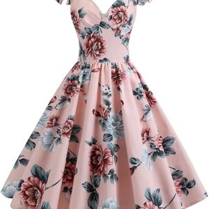 NWOT- 1950S FLORAL FLARE SLEEVE SWING DRESS